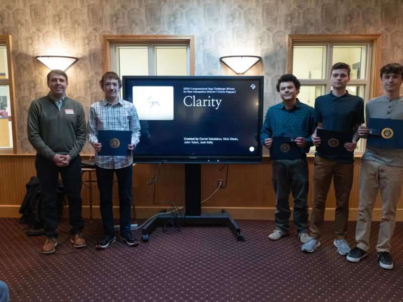 From left to right: Congressman Pappas, Daniel Sabalakov, Nicholas Gladu, Joshua Kelly, John Tobin