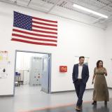 Rep. Pappas stands with Adria and Aaron Bagshaw, owners of W.H. Bagshaw