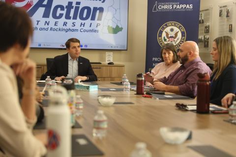 Rep. Pappas speaking with community resource organizations